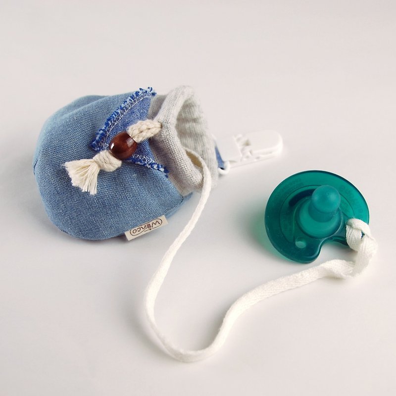 Reckless denim baby pacifier bundle mouthpiece - ผ้ากันเปื้อน - ผ้าฝ้าย/ผ้าลินิน สีน้ำเงิน