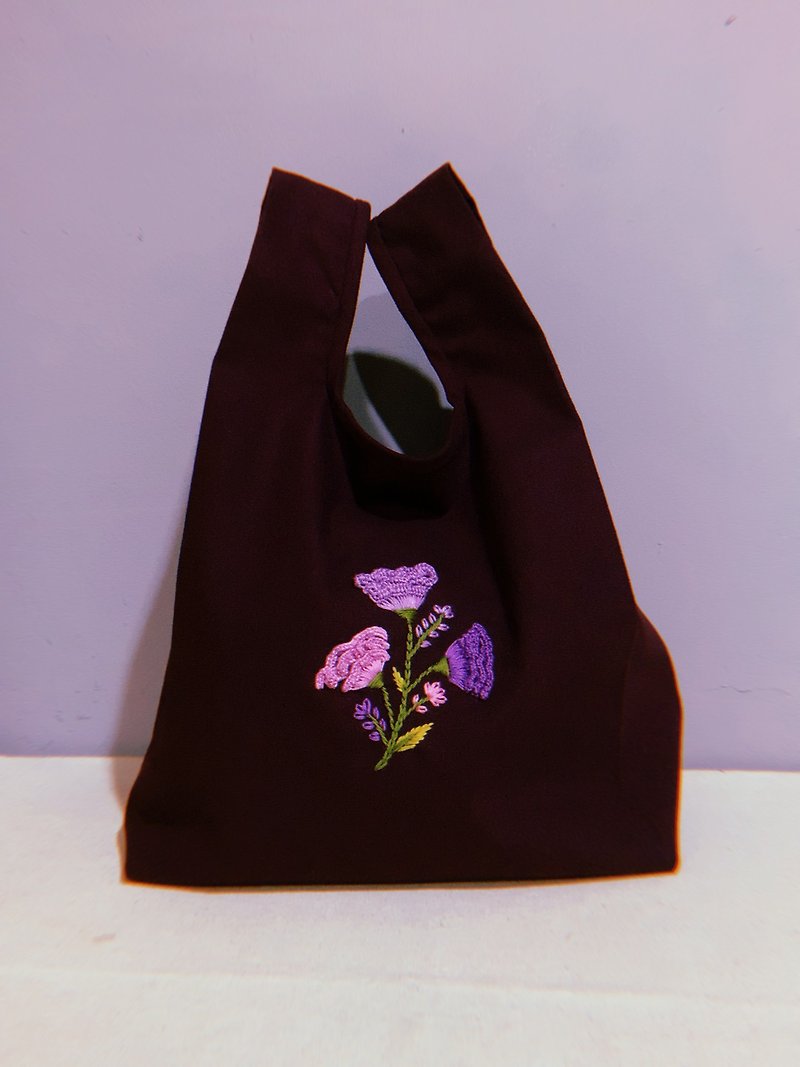 HAPPY MOTHER'S DAY! Carnation Embroidered Tote/Shopping Bag - กระเป๋าถือ - ผ้าฝ้าย/ผ้าลินิน สีม่วง