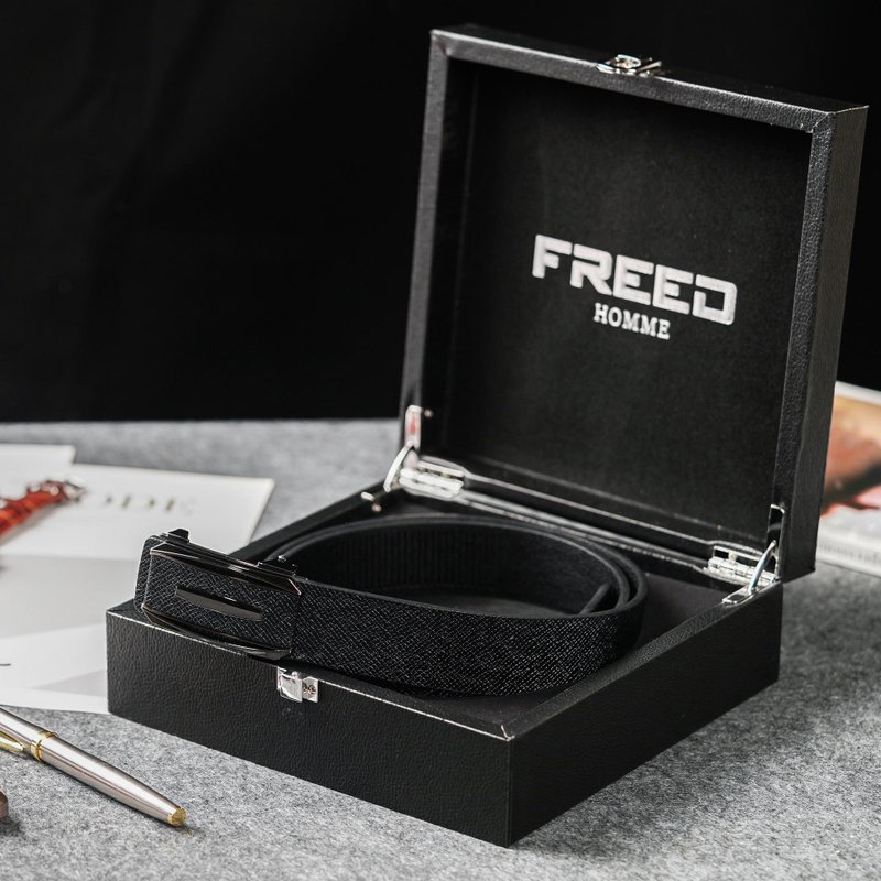 【FREED】方形銀色扣商務休閒頭層牛皮皮帶 - 黑色 - 腰帶/皮帶 - 真皮 黑色