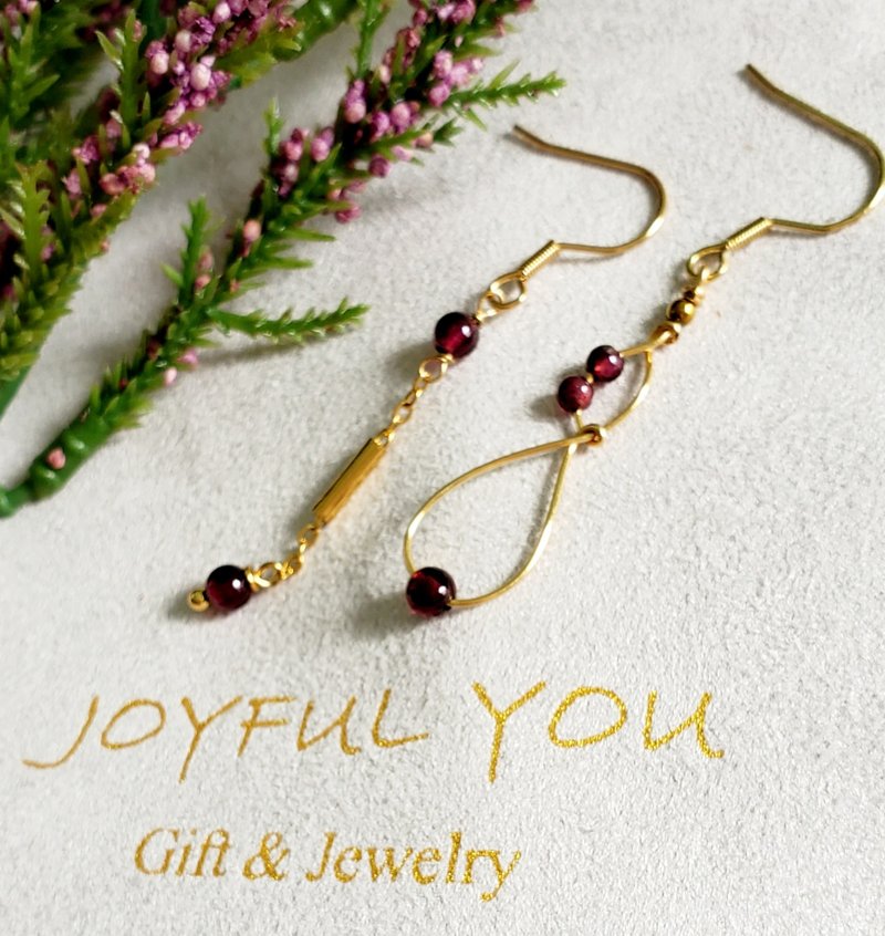 Natural garnet dangle earring - Earrings & Clip-ons - Gemstone 