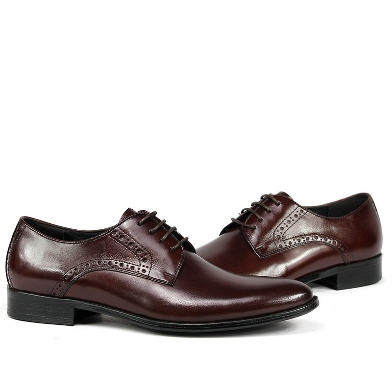 Sixlips V-Front 3/4 carved derby shoes coffee - Men's Leather Shoes - Genuine Leather Brown