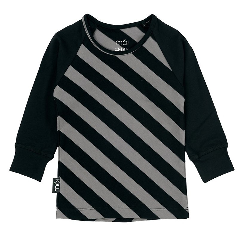 [Nordic children's clothing] Iceland organic cotton long-sleeved shirt 2 to 12 years old black gray twill - Tops & T-Shirts - Cotton & Hemp Black