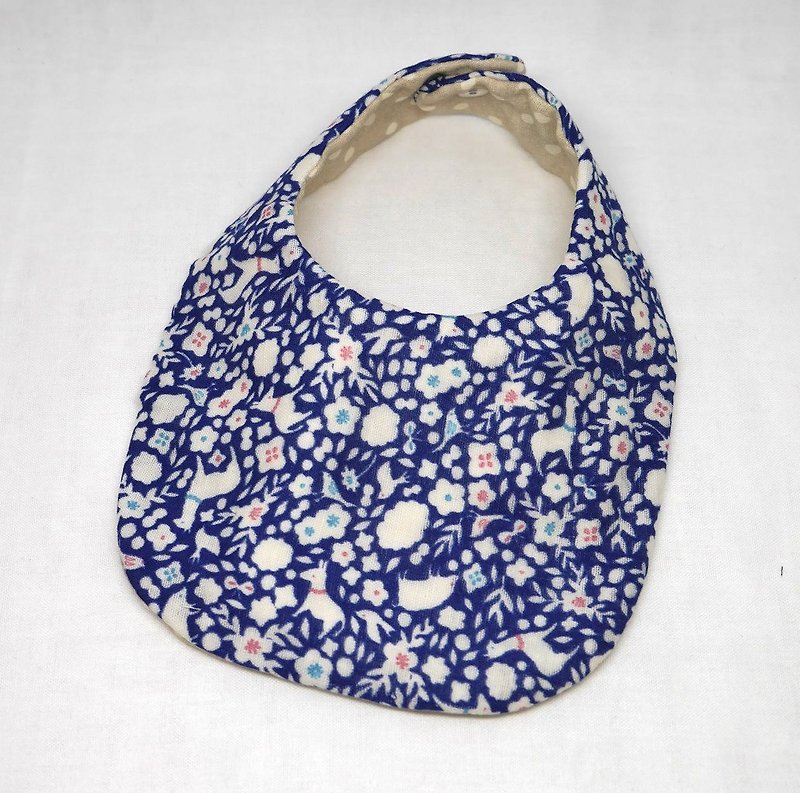 【Last 2】Japanese Handmade 8 layer gauze Baby Bib  - 圍兜/口水巾 - 棉．麻 藍色