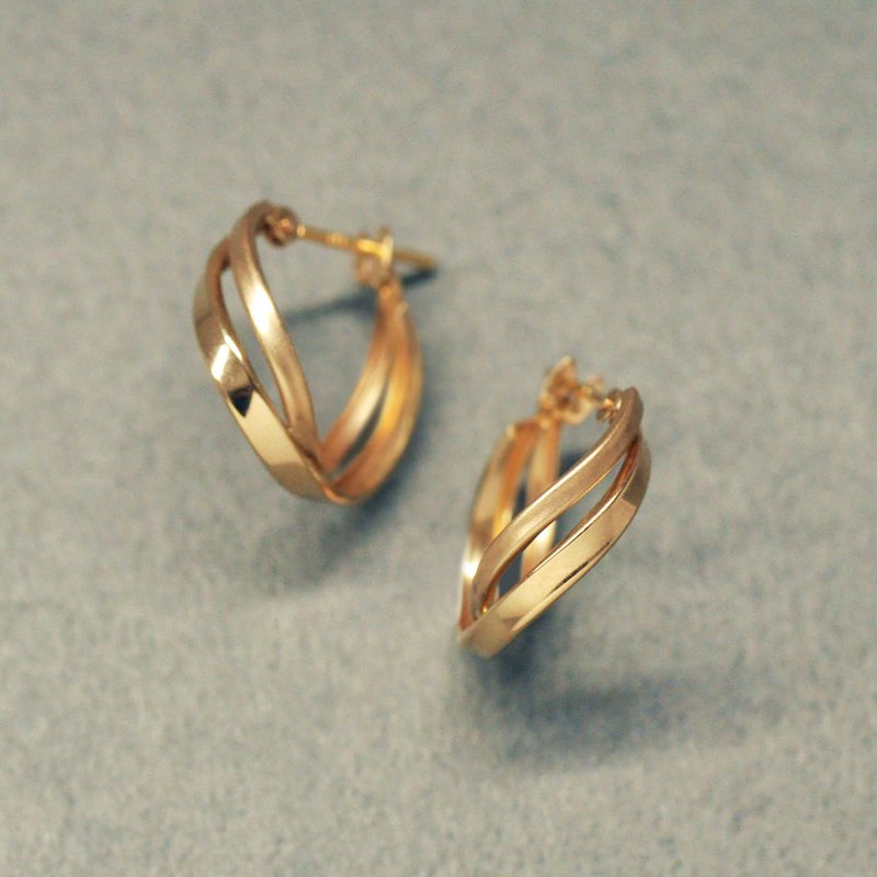 18K/10K 黃金雙圈扭紋耳環 (小) - 耳環/耳夾/耳骨夾 - 貴金屬 