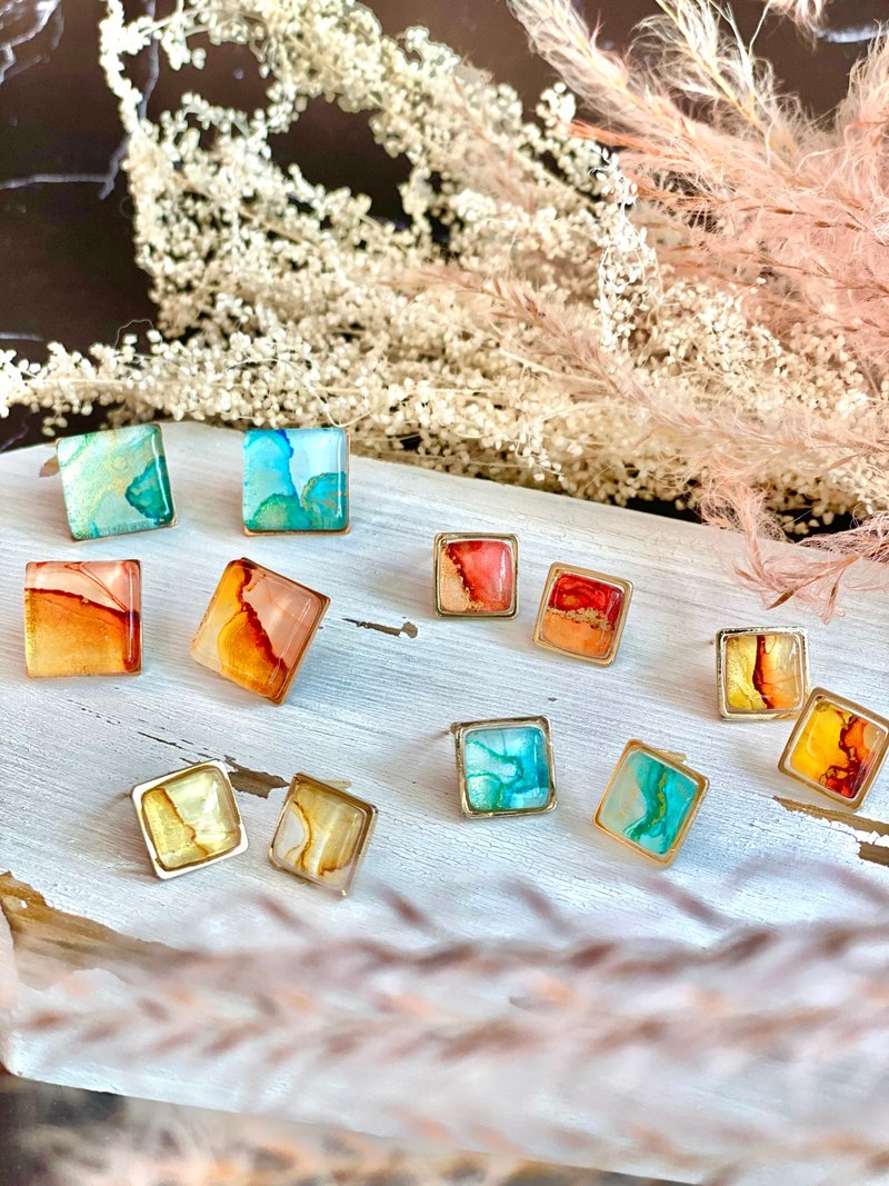 Alcohol Ink Painted Earrings - Small (Cool) - Earrings & Clip-ons - Resin Multicolor