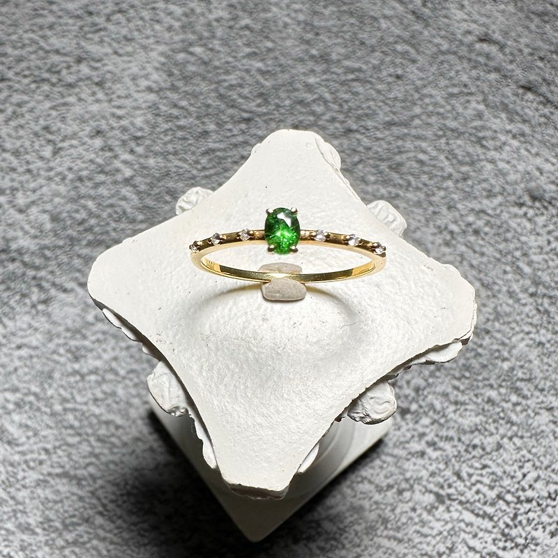 14k Yellow Gold Tsavorite Metalworking Ring - General Rings - Semi-Precious Stones Green