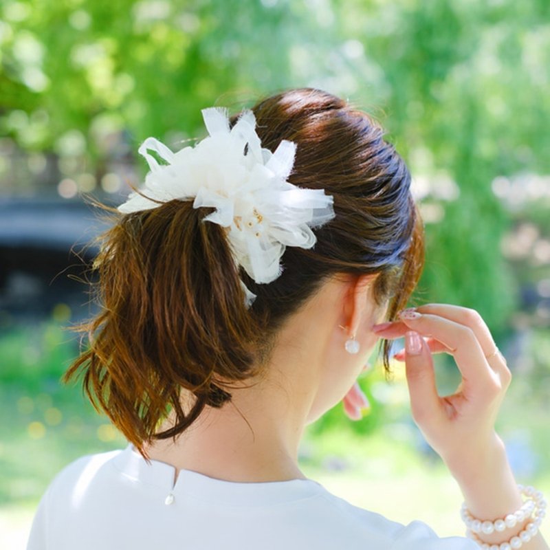 Moonstone | Blooming Scrunchie | June Birthstone - Hair Accessories - Other Materials White