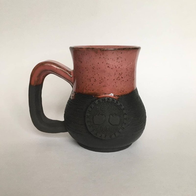 Black and Pink Ceramic Mug Viking Mug Yggdrasil Mug - 咖啡杯/馬克杯 - 陶 粉紅色