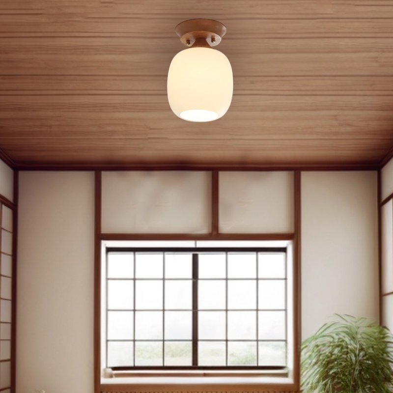 Taisho retro Western style North American ash wood ceiling lamp handmade by wood craftsmen 322LC - โคมไฟ - ไม้ สีกากี