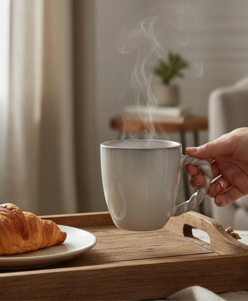 【Textured Ceramic Mug】Misty Grey Ceramic Mug - Handmade, Warm Design - Mugs - Porcelain 