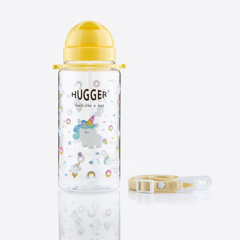 【HUGGER】Kids Water Bottle, 16oz, Tritan, Unicorn - จานเด็ก - วัสดุอื่นๆ สีเหลือง