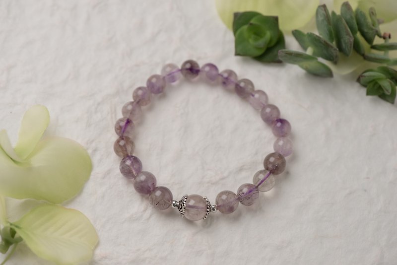 Hearty and connected. 10mm three-round backbone crystal Super7 bracelet. - Bracelets - Gemstone Purple