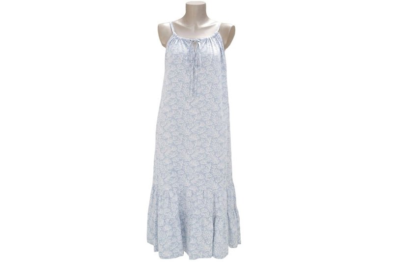 Yurukawa! Coral print camisole long dress <ice gray> - ชุดเดรส - วัสดุอื่นๆ สีน้ำเงิน