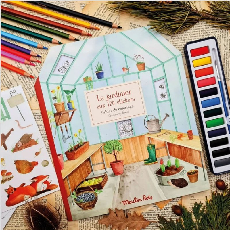 French Moulin Roty Graffiti Sticker Book-Garden Exploration - สมุดภาพเด็ก - กระดาษ หลากหลายสี