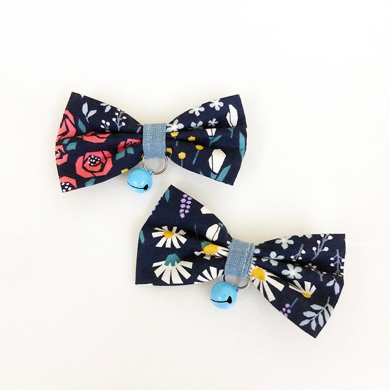 Spring flowers blooming bowknot pet decoration collar cat small dog mini dog - Collars & Leashes - Cotton & Hemp Blue