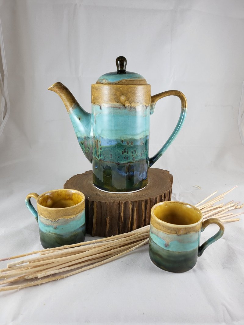 幕色窯變茶具組 - 茶壺/茶杯/茶具 - 瓷 藍色