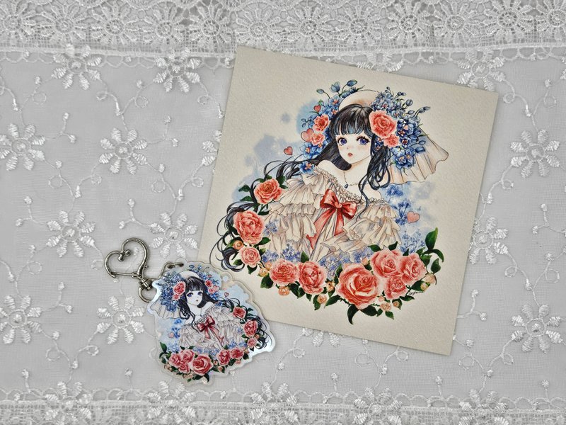Rose girl keyring - 鑰匙圈/鑰匙包 - 壓克力 