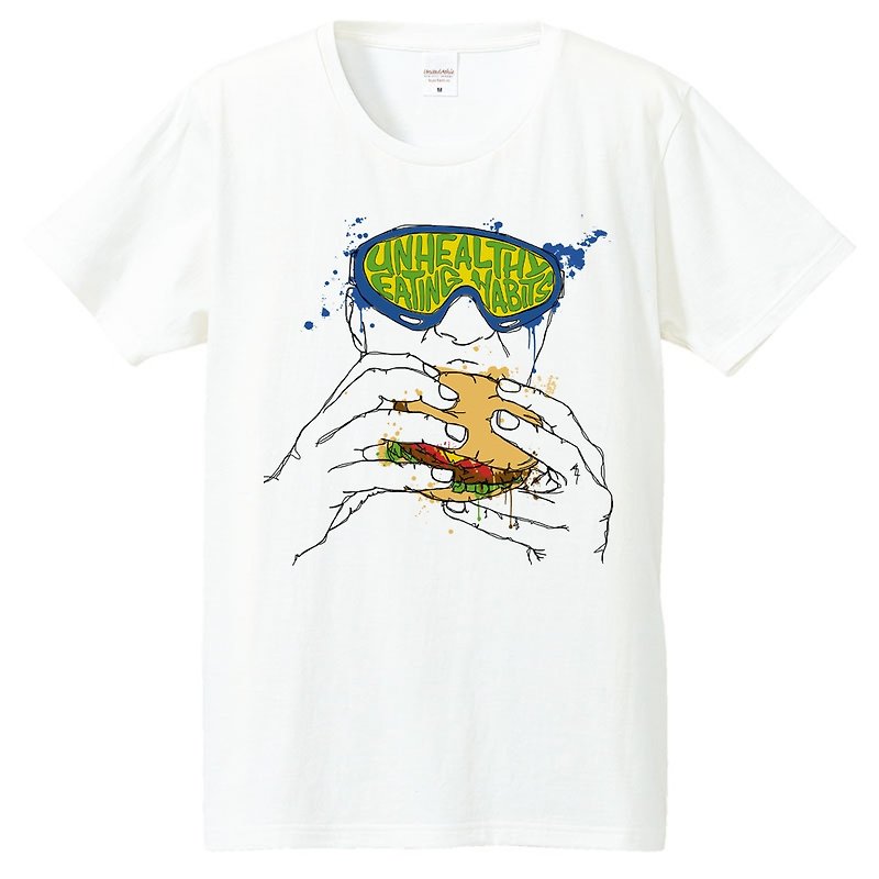 T-shirt / Unhealthy eating habits - เสื้อยืดผู้ชาย - ผ้าฝ้าย/ผ้าลินิน ขาว