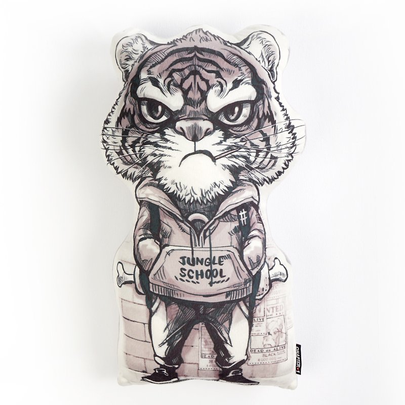 Tiger boy wear hoodie Backrest pillow New arrival Gift New Year - 枕頭/咕𠱸 - 聚酯纖維 灰色