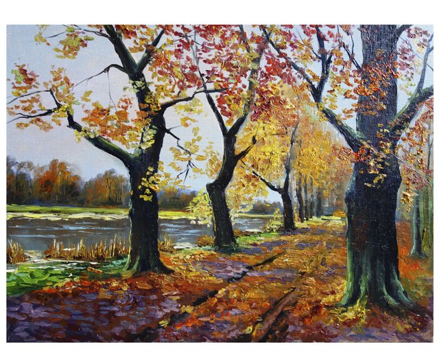 Fall Tree Painting Original Oil Landscape Artwork Autumn Canvas