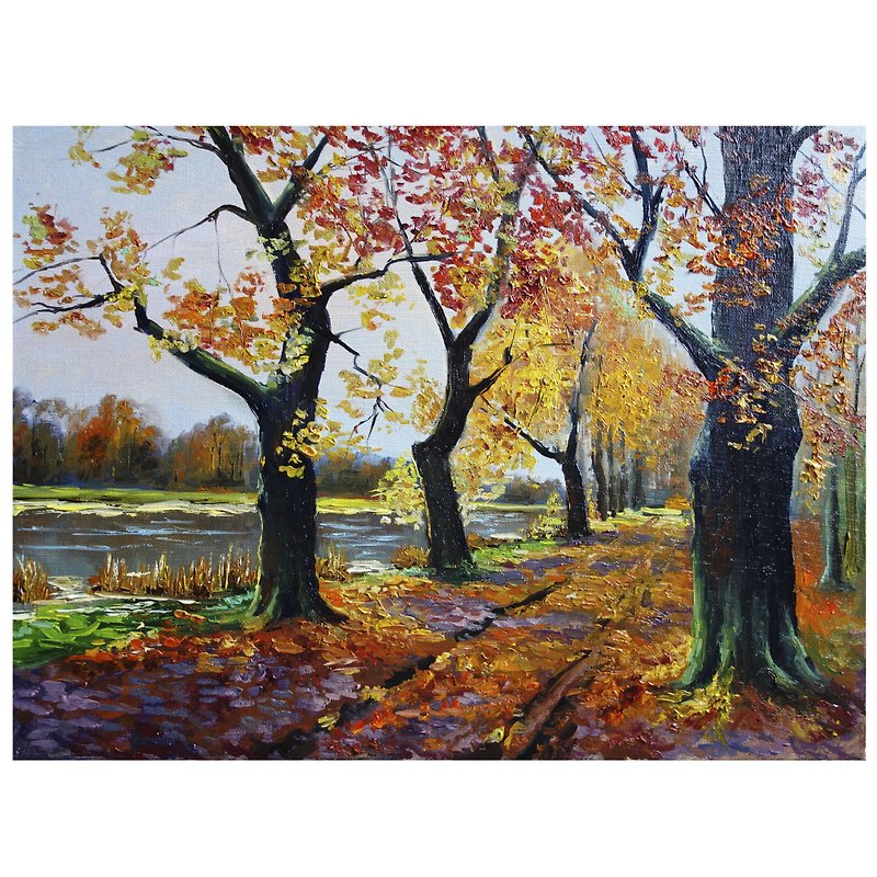 秋の木の絵画オリジナルの油絵アートワーク秋のキャンバスアート - ポスター・絵 - その他の素材 多色