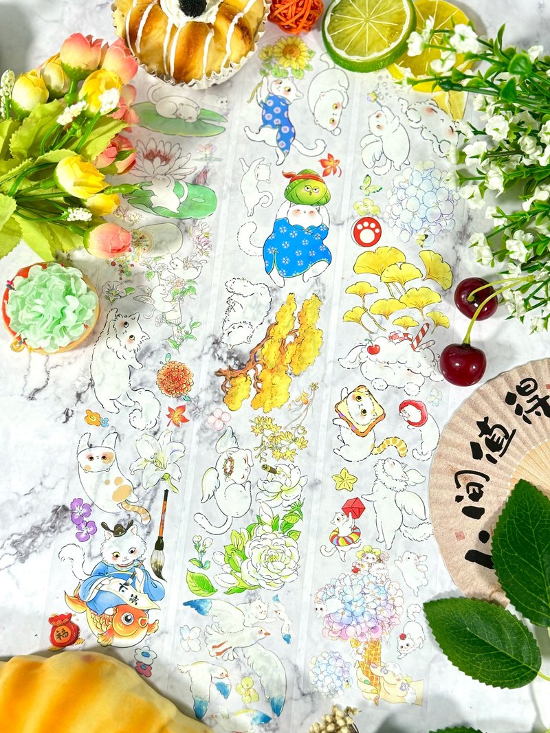 喵不可言 PET 紙膠帶 白墨 貝殼光 10米卷 - 紙膠帶/和紙/PET - 塑膠 多色