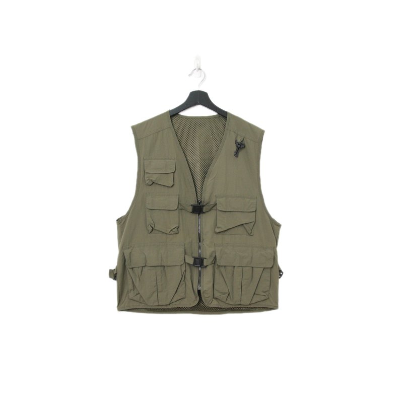 Back to Green-經典釣魚背心 墨綠網格  v-25/vintage vest - 背心/無袖上衣 - 聚酯纖維 