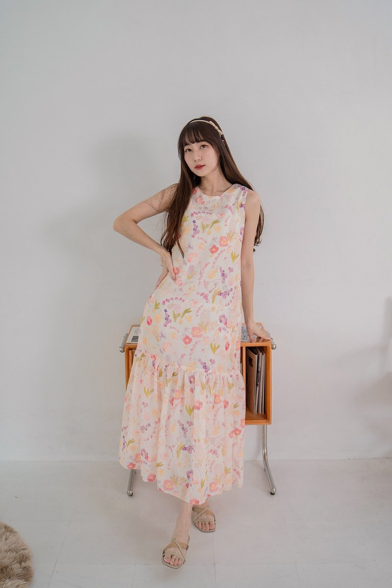 [London, UK] Sweet Crelo Vest Gauze A-Line Dress Crescent Color - ชุดเดรส - ผ้าฝ้าย/ผ้าลินิน สีส้ม