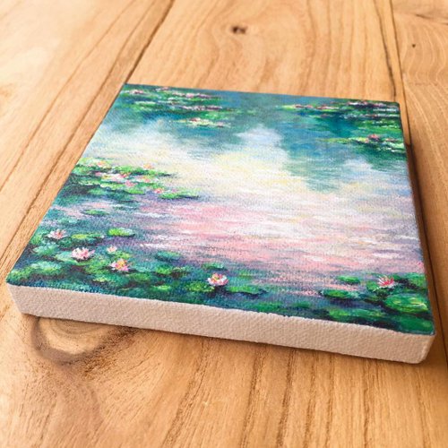 Water Lilies. Mini oil painting. Small canvas art. by MINIMstudio.