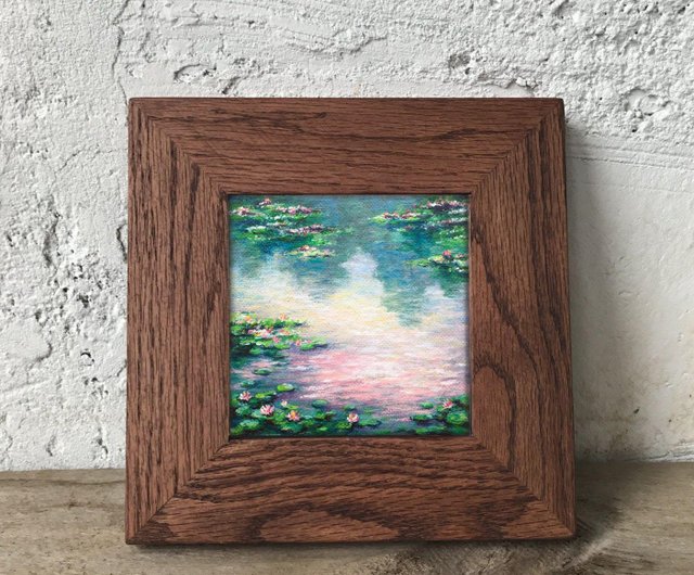 Water Lilies. Mini oil painting. Small canvas art. by MINIMstudio.