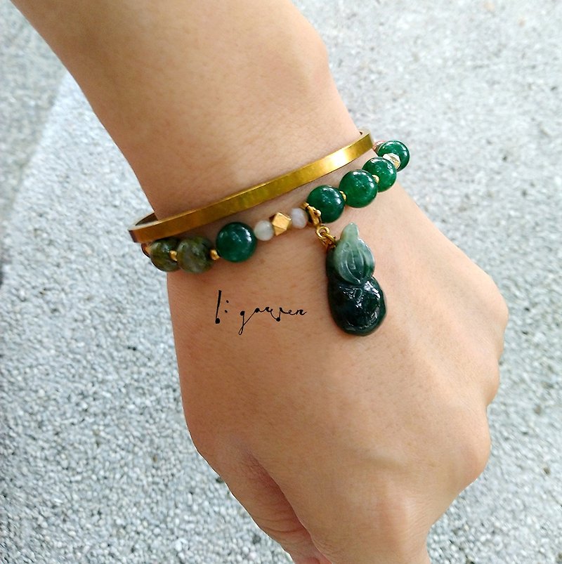 Buffalo Jade Bracelet | Burmese Jade Carving Cow | Green Mica | Green Curtain Stone| Red Ghost | - Bracelets - Crystal 
