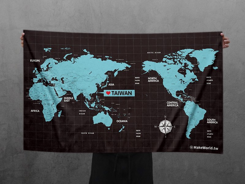 Make World map-made sports towel (midnight) - ผ้าขนหนู - เส้นใยสังเคราะห์ 