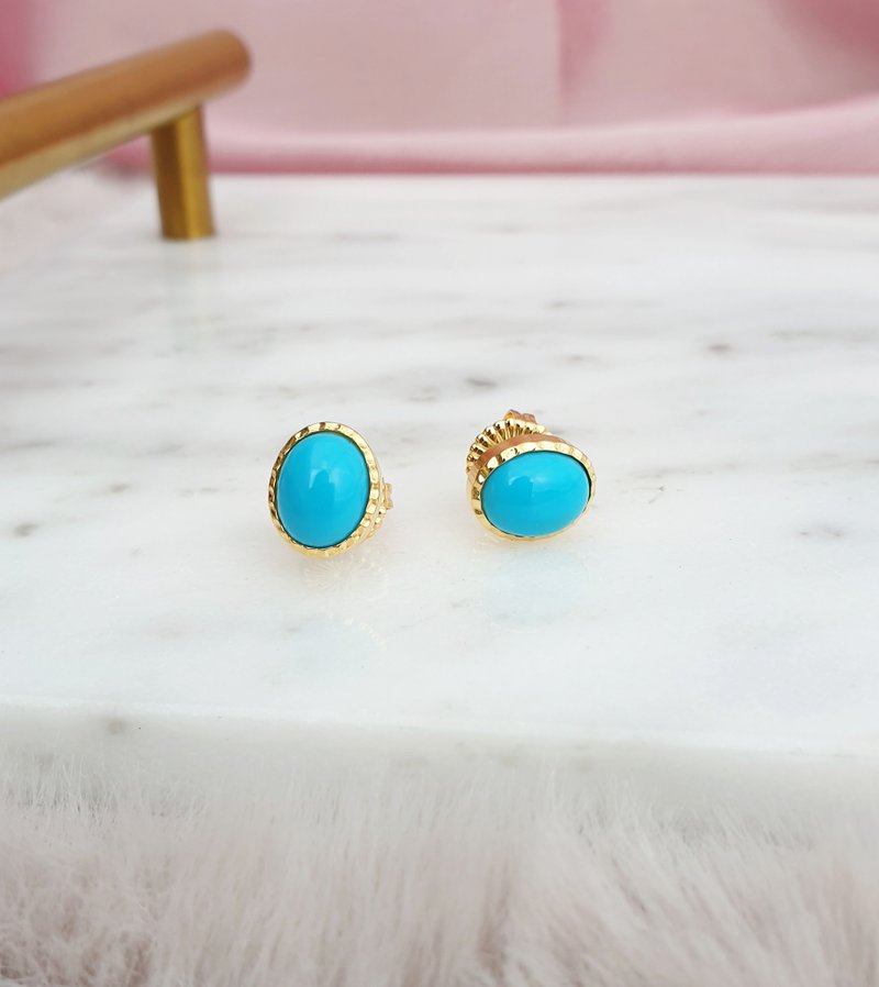 Turquoise earrings, 925 Silver, gold plated - 耳環/耳夾/耳骨夾 - 寶石 藍色