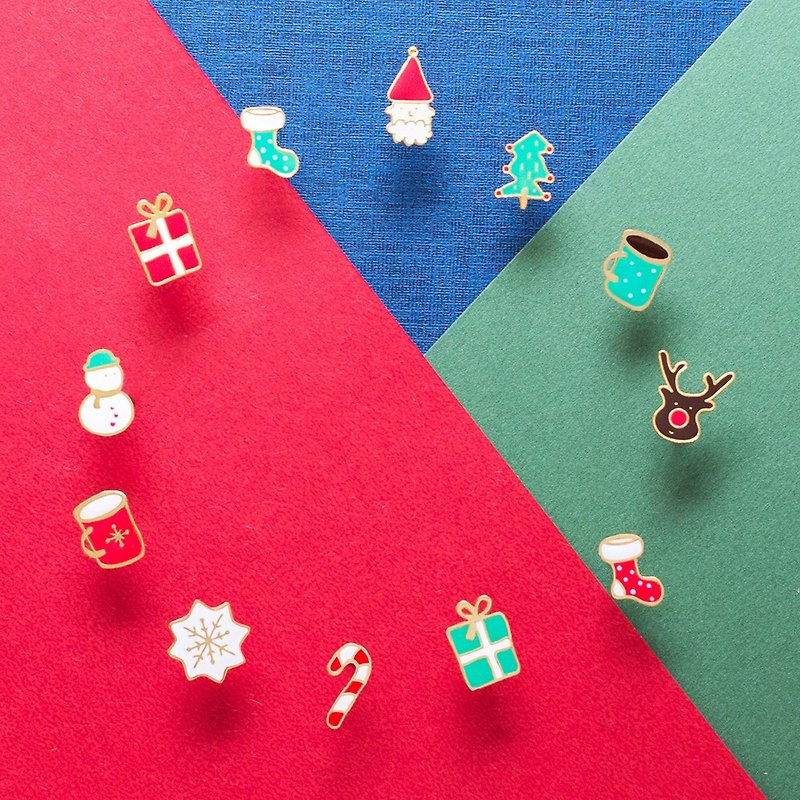 Taiwan Design Christmas handmade earrings (Christmas / Christmas tree / stick / snowman / cocoa / Snow / Santa Claus / Christmas Wish socks / elk) exchange gifts - Earrings & Clip-ons - Other Metals Multicolor