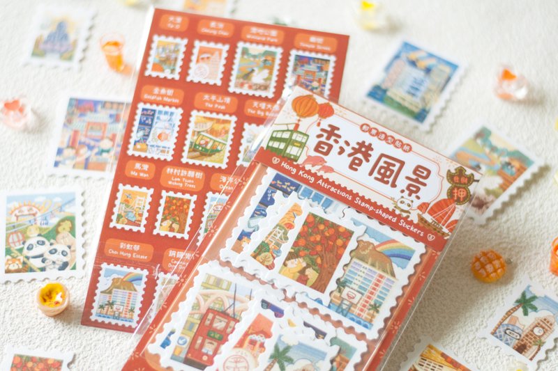原創設計香港風景郵票貼紙 - 貼紙 - 紙 紅色