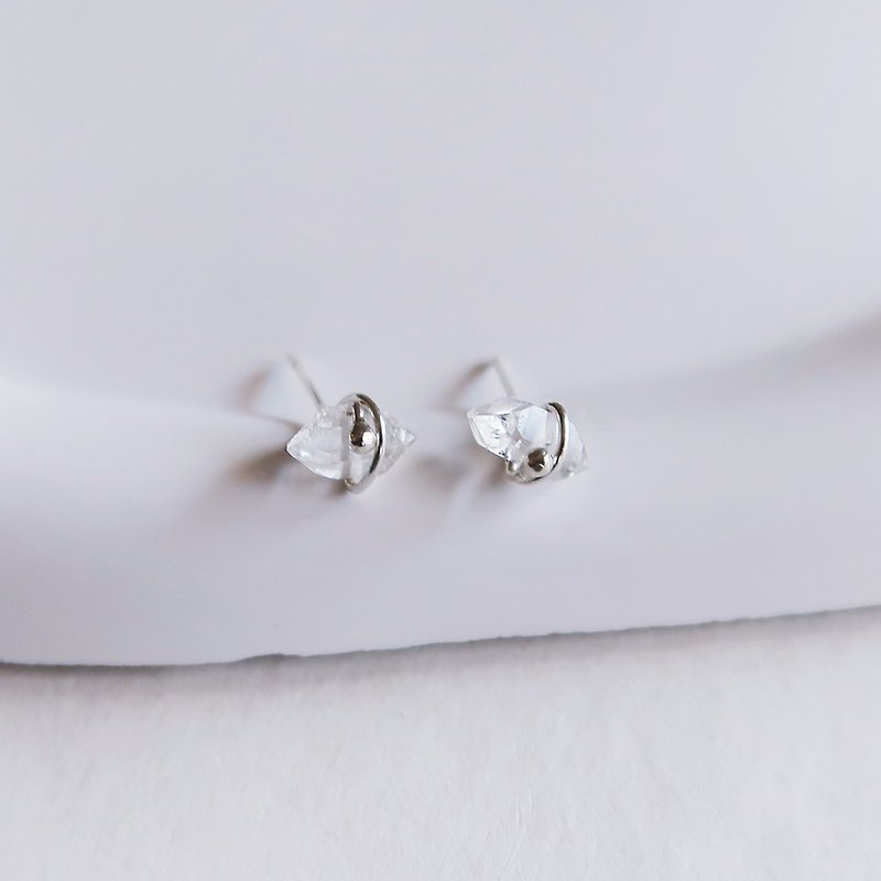 925純銀 小行星 赫基蒙水晶 閃靈鑽 圓珠 扁珠 耳環 耳夾 一對 - 耳環/耳夾 - 純銀 白色