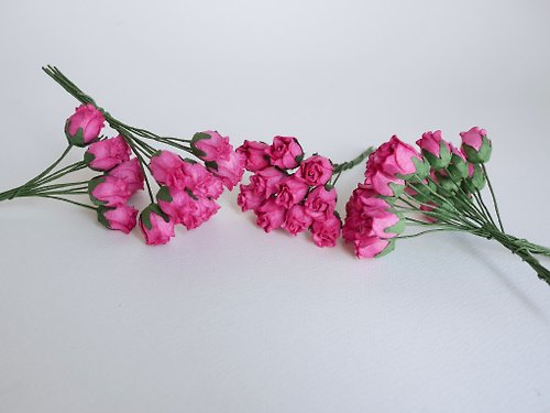 makemefrompaper Paper flower, 50 pieces, size 1.5 x2 cm. budding rose flower, hot pink color.