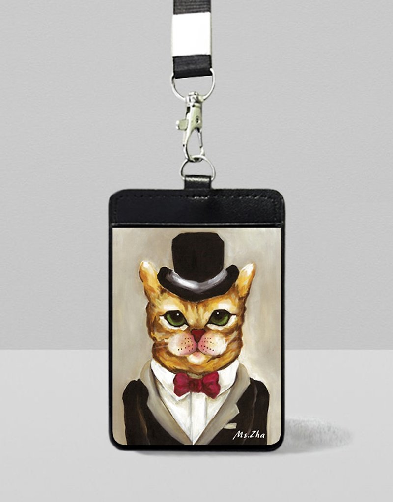 Identification Card Set\Lawyer Gentleman Cat and Cat\Add a dog, cat, and cat postcard (random) - ID & Badge Holders - Faux Leather Brown
