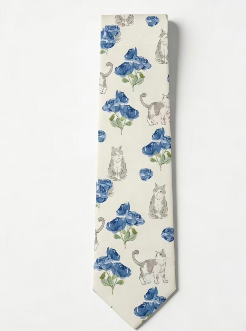 玫瑰花与猫领带雅痞绅士趣味搭配tie - 領帶/呔夾 - 棉．麻 多色