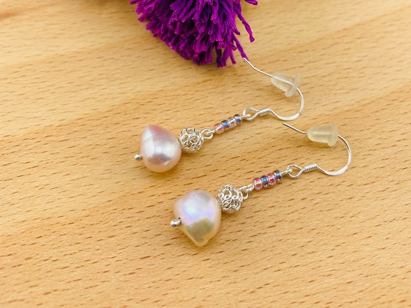 drop pearl earrings - ต่างหู - เงิน สีเงิน