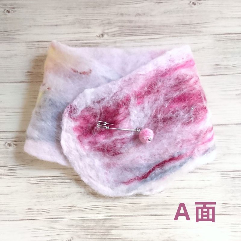 Wool felted scarf S Pink MIX 　reversible - ผ้าพันคอถัก - ขนแกะ สึชมพู