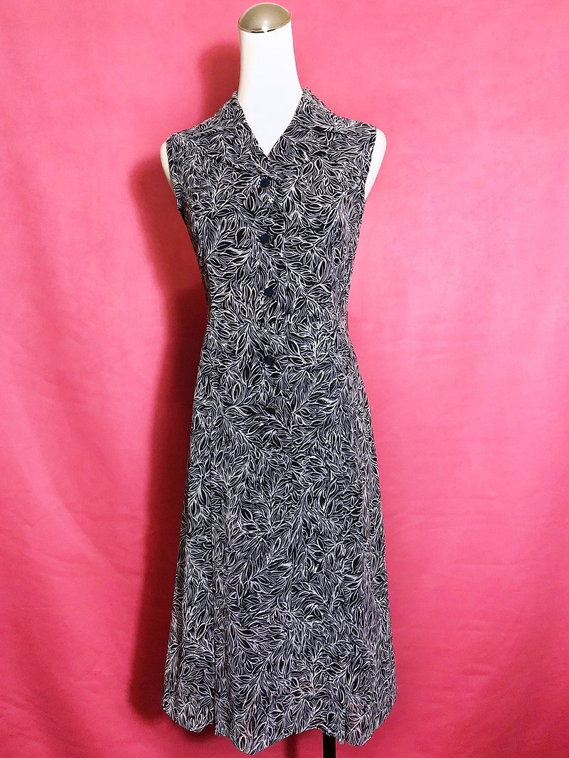 Line flower textured sleeveless vintage dress / abroad brought back VINTAGE - One Piece Dresses - Polyester Black