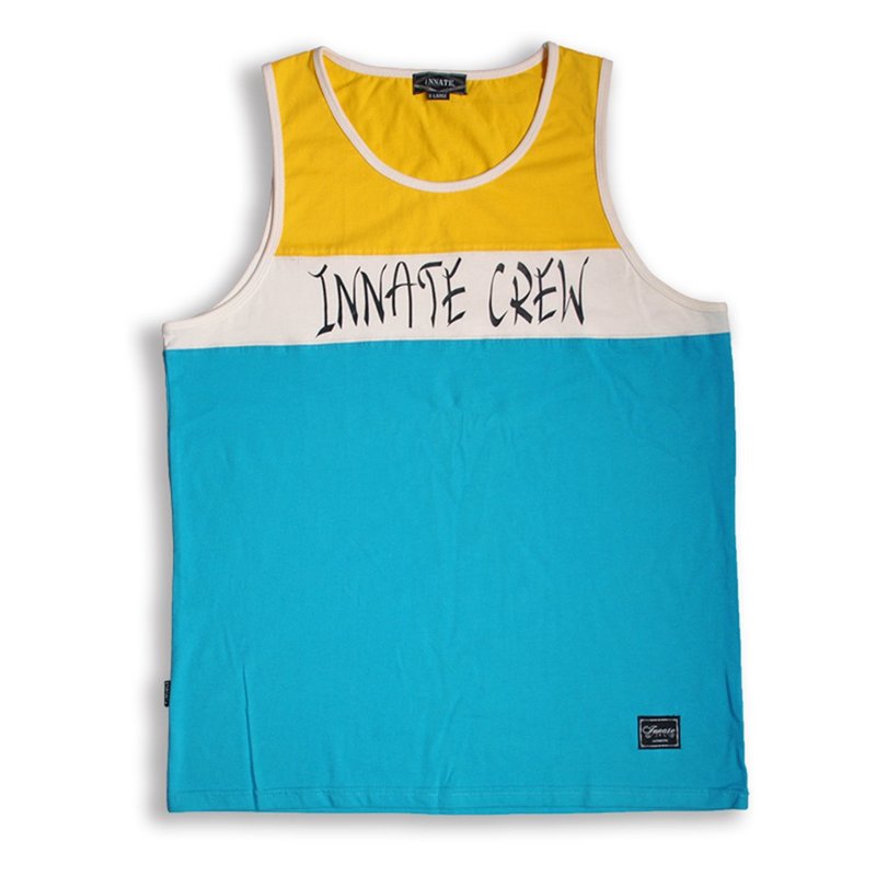 Cross-section spliced ​​vest-yellow white blue - Men's Tank Tops & Vests - Cotton & Hemp Blue