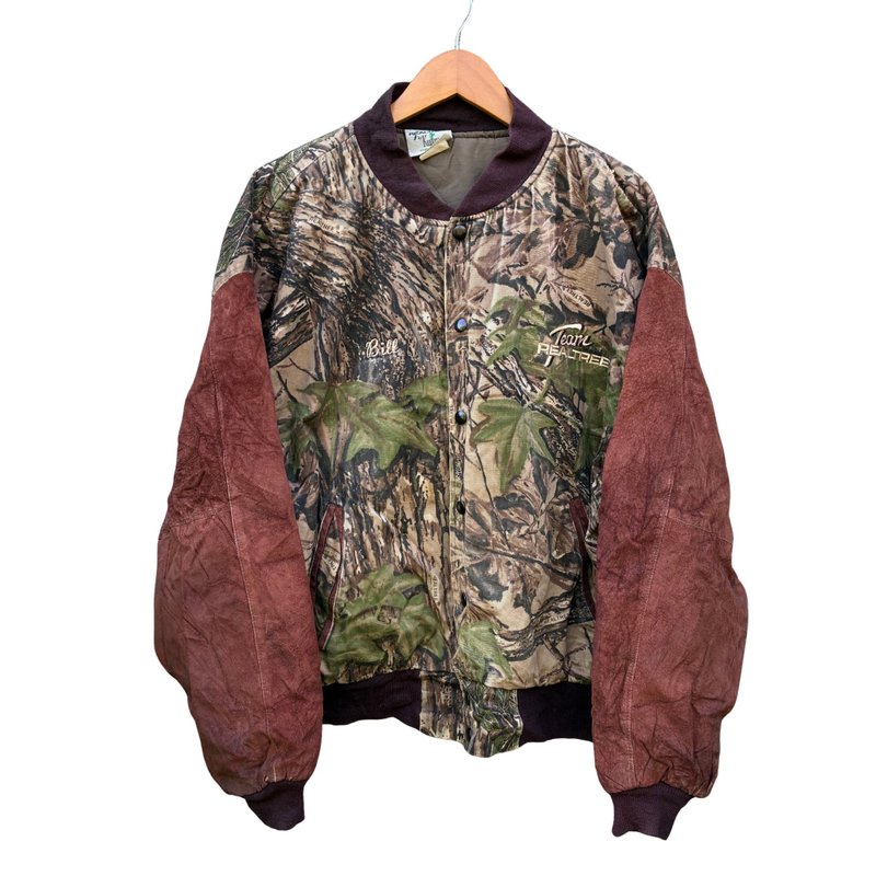 Vintage 90s Realtree  by Kudzu Camo with Suede sleeves bomber Hunting Jacket - 男夾克/外套 - 棉．麻 咖啡色