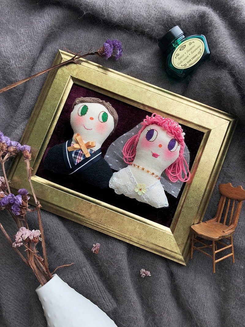 Rabbit original hand-made couple avatar wedding photo frame decoration custom - ของวางตกแต่ง - ผ้าฝ้าย/ผ้าลินิน 