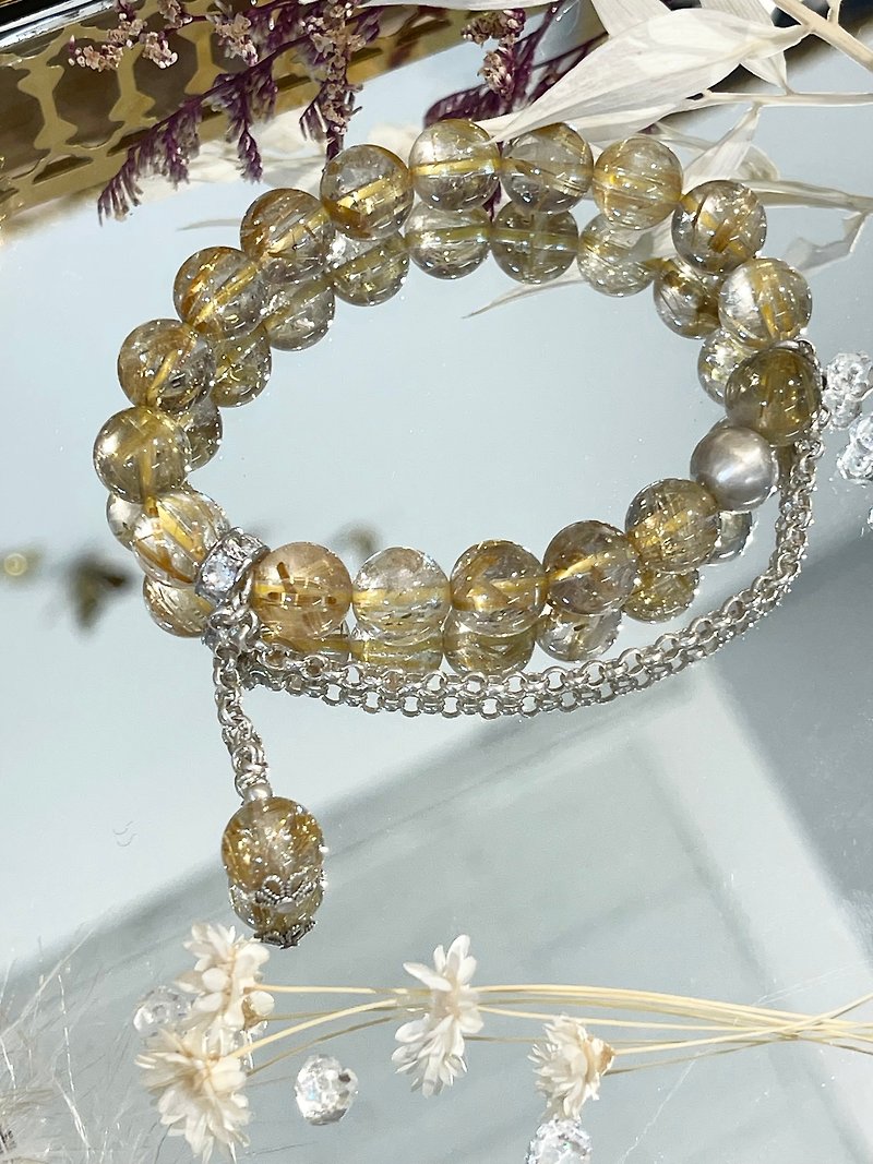 6A high-crystal transparent round beads titanium gold and silver chain hanging beads designed to attract wealth, wealth, wealth, business, wealth, career boss - สร้อยข้อมือ - คริสตัล สีทอง