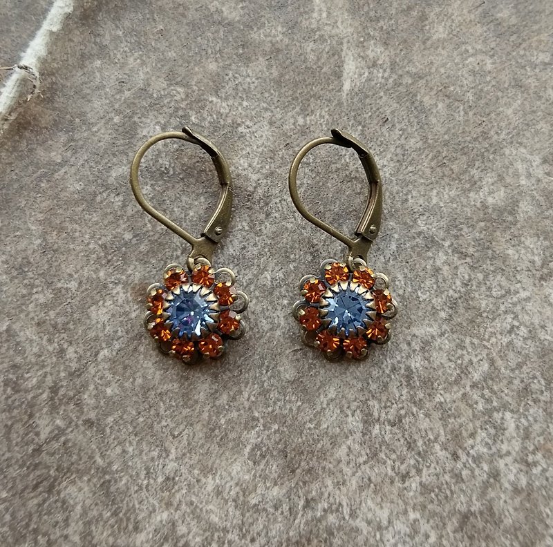 Vintage Swarovski Flower Earrings - Earrings & Clip-ons - Other Metals Orange