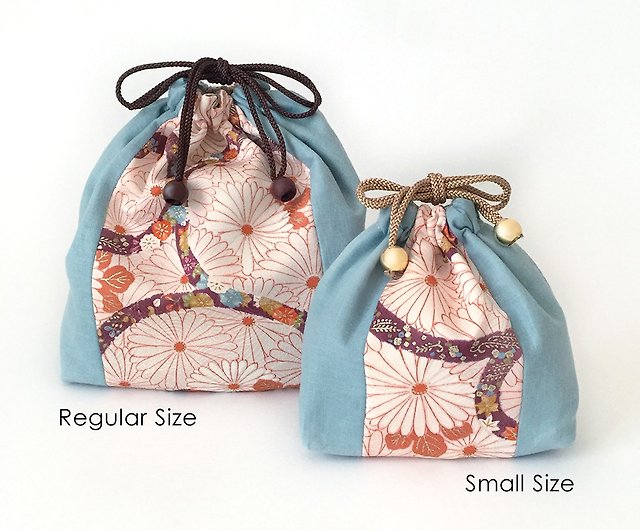 Drawstring Bag with Japanese pattern, Kimono - Silk - for Clear