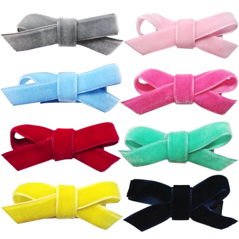 絲絨小蝴蝶結髮夾八入組 全包布手工髮飾Velvet Bow - 髮夾/髮圈 - 聚酯纖維 多色