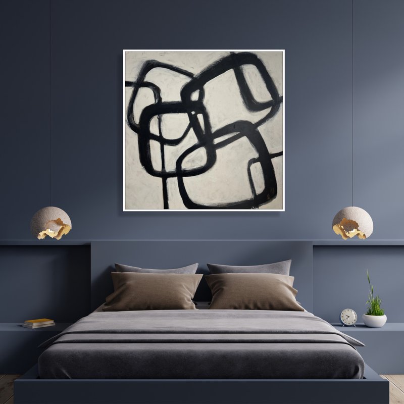 Abstract Black and White Paintings on Canvas, Minimalist Franz Kline Style Art - ตกแต่งผนัง - อะคริลิค สีดำ